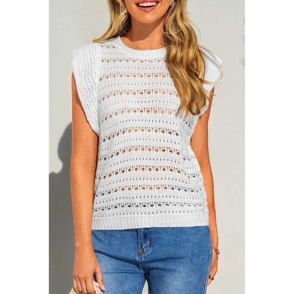 Cupshe White Pointelle Knit Sleeveless Sweater Vest Cap Sleeve M